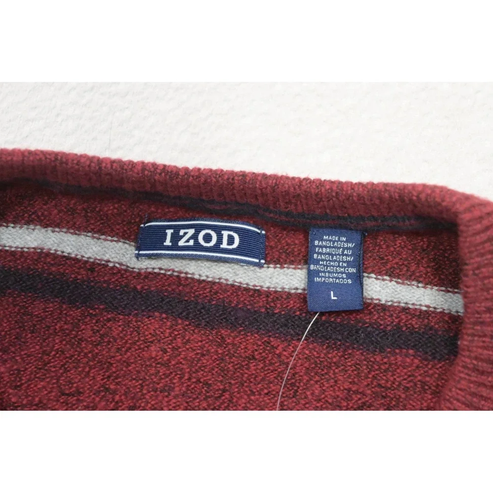 Izod Sweater Mens Large‎ Burgundy Striped Crewneck Cotton Blend Casual NWT